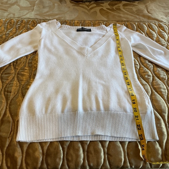 DOLCE & GABBANA White Viscose V-Neck 3/4 Length Sleeve Top Size 6 (42) - Picture 11 of 13